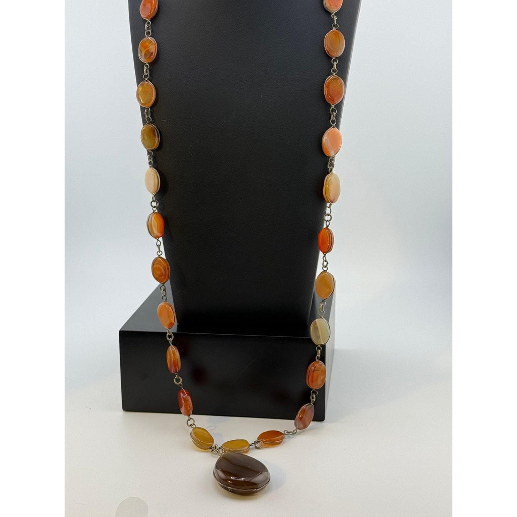 Vintage Brass, Agate Stone Long Necklace