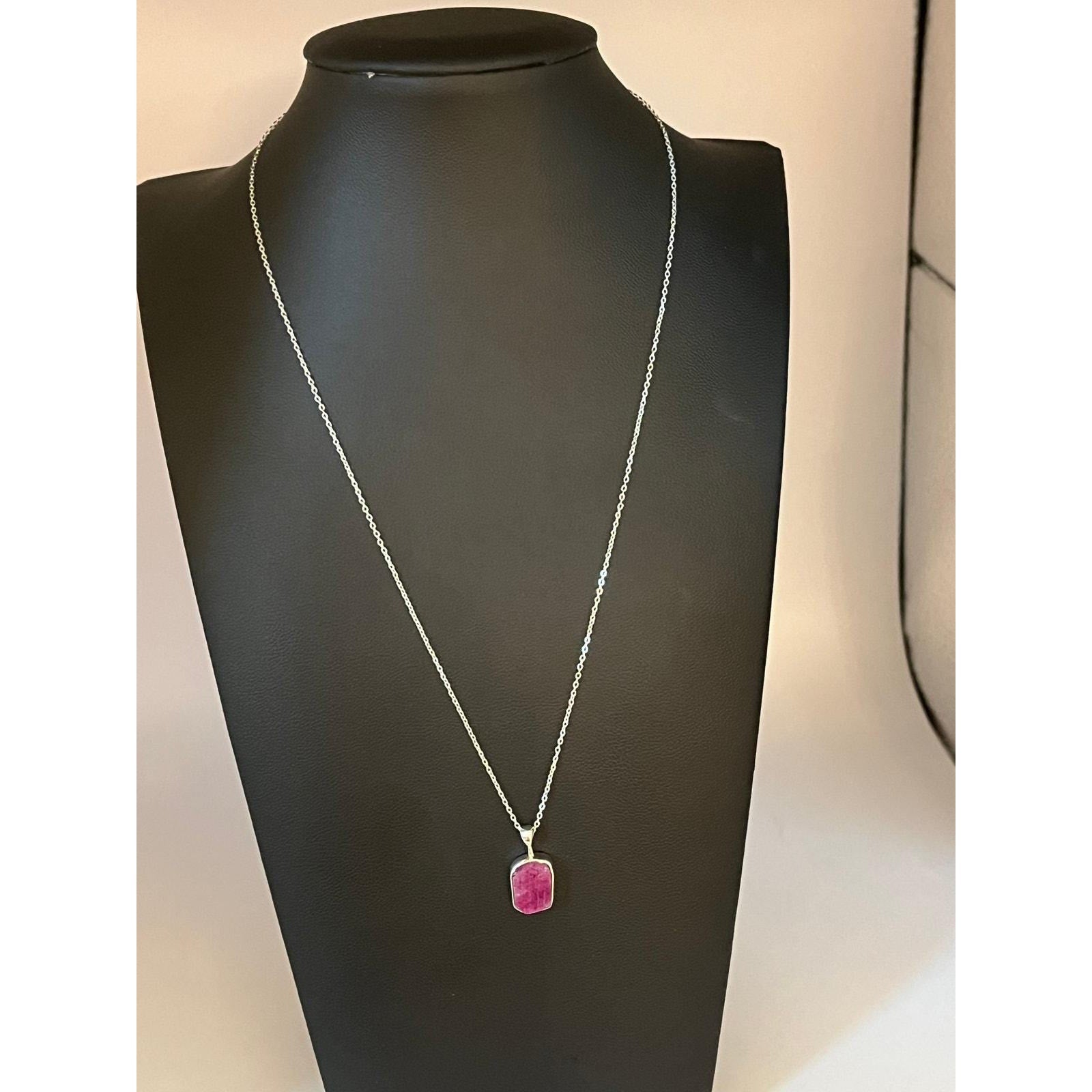 Sterling silver rough cut Ruby slice pendant necklace