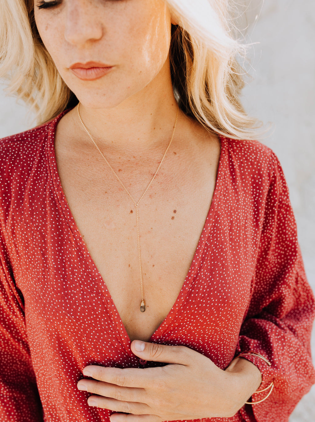 Saressa Designs Moss Aquamarine Lariat Necklace