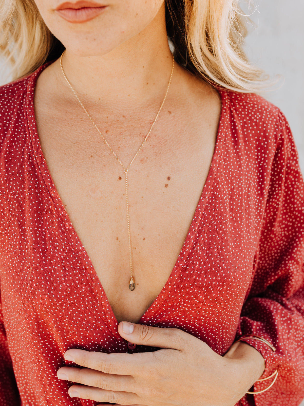 Saressa Designs Moss Aquamarine Lariat Necklace