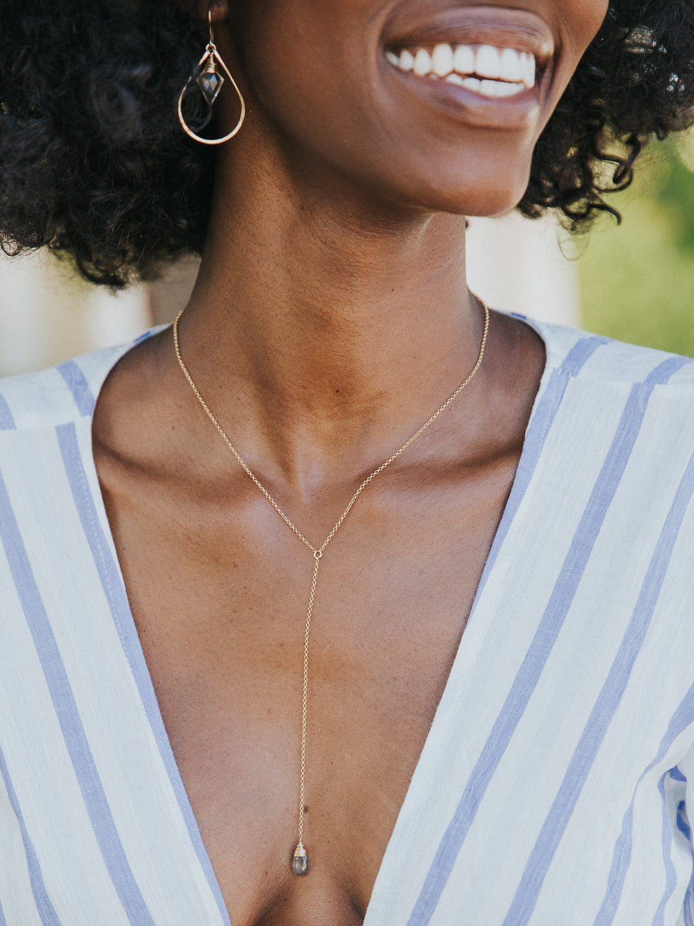Saressa Designs Moss Aquamarine Lariat Necklace