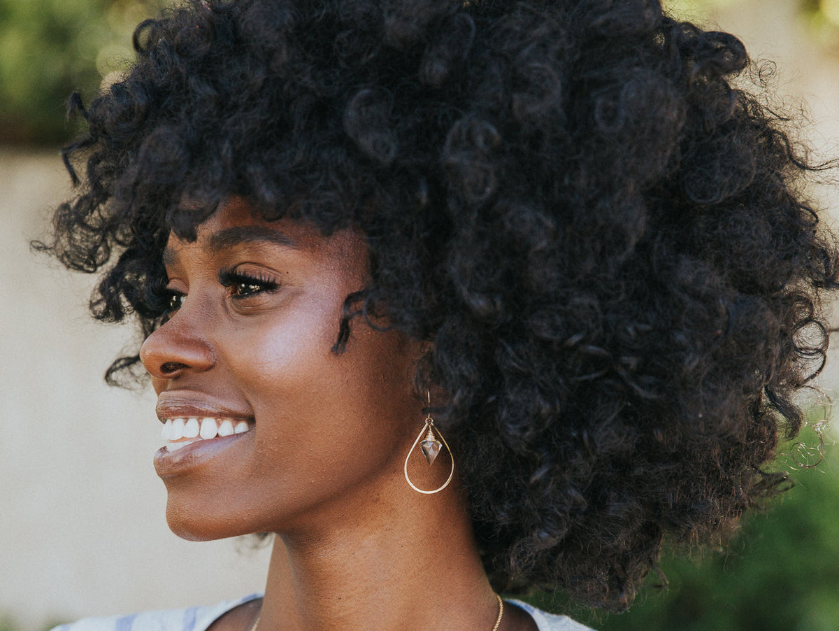 Saressa Designs Arrow Hoop Earrings - Crystal Quartz  ( As Seen On Jane the Virgin )