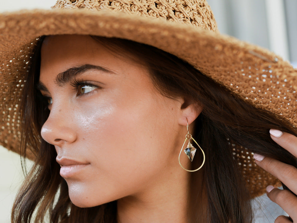 Saressa Designs Arrow Hoop Earrings - Crystal Quartz  ( As Seen On Jane the Virgin )