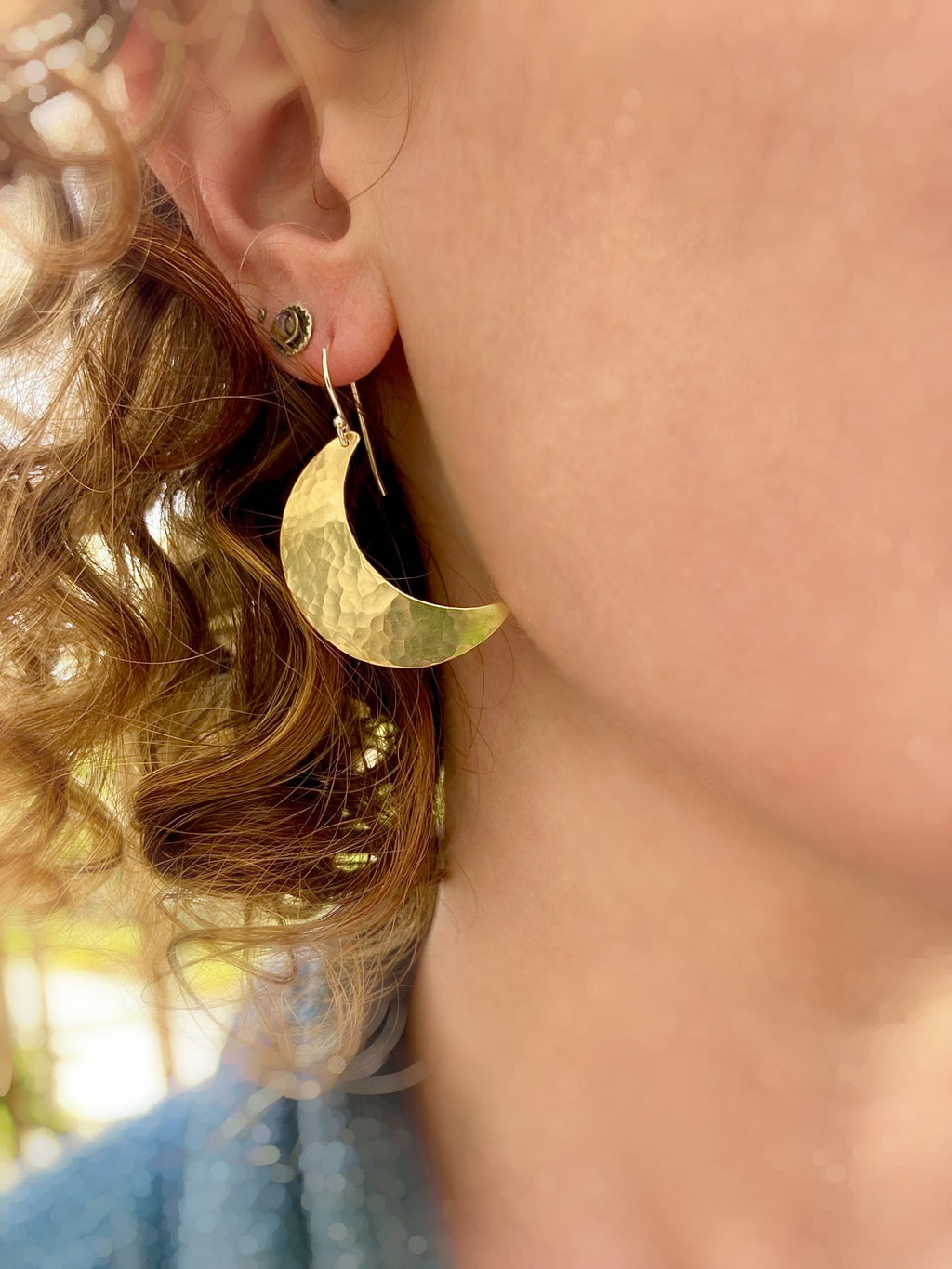 Alison Morse Crescent Moon Earrings in Brass | Moon Phase Earrings