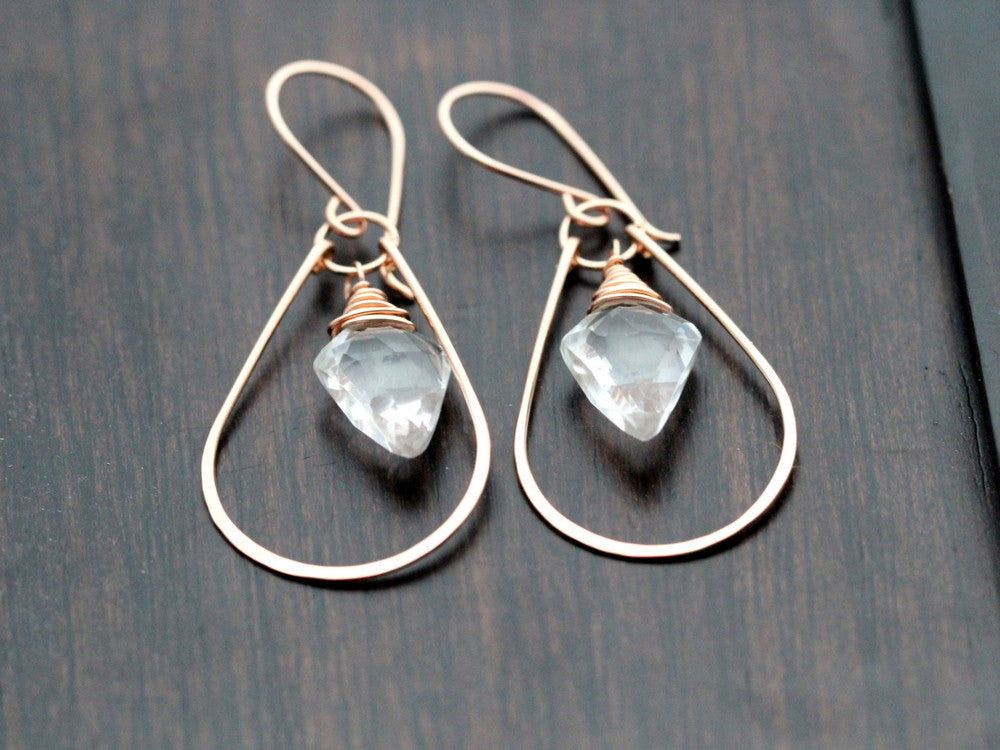 Saressa Designs Arrow Hoop Earrings - Crystal Quartz  ( As Seen On Jane the Virgin )