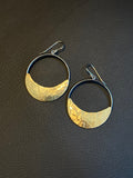 Alison Morse Crescent Moon Hoop Earrings in Oxidized Silver and Brass | Moon Phase Earrings