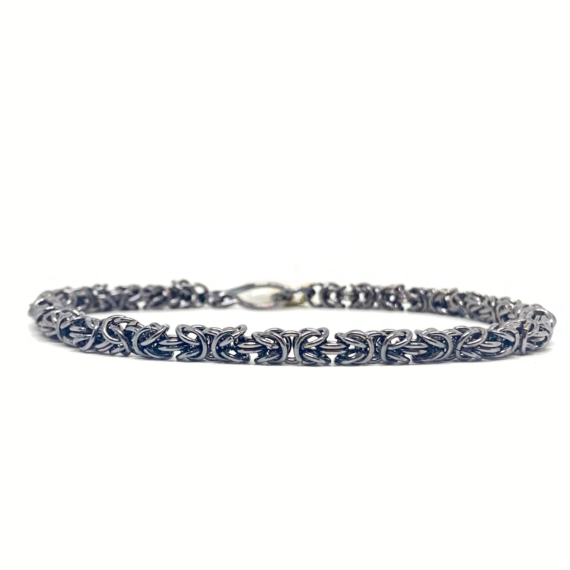 Alison Morse Delicate Byzantine Chainmaille Bracelet in Oxidized Silver