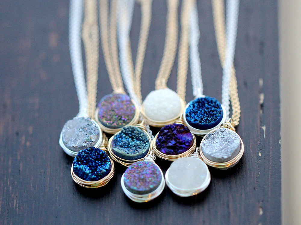 Saressa Designs Druzy Bezel Pendant Necklaces