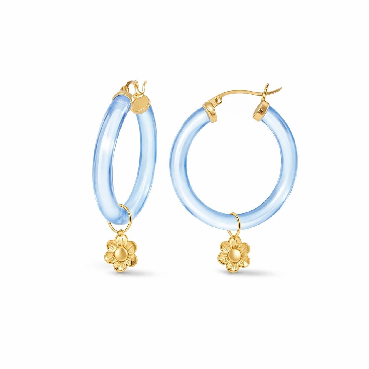 Gold & Honey Flower Charm Lucite Hoop Earrings