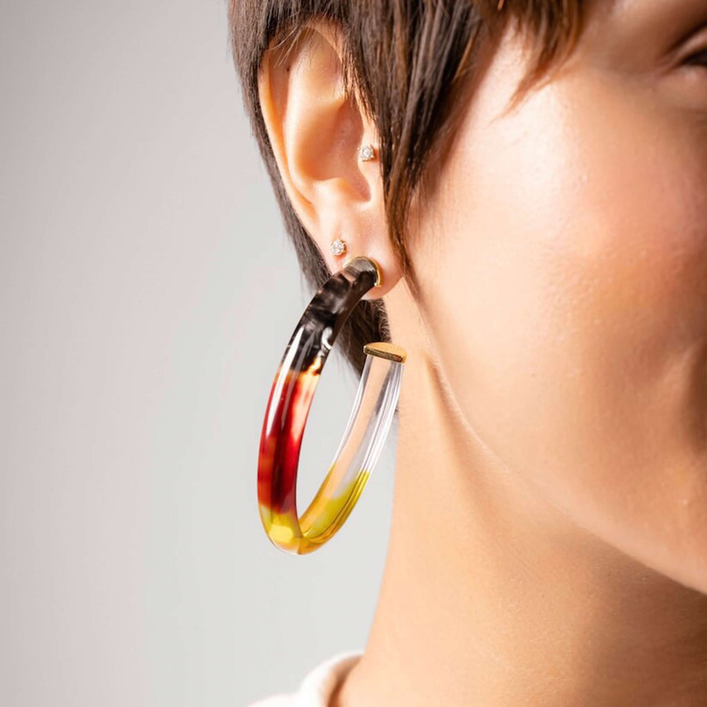Gold & Honey Tie Dye Lucite Hoops in Earth