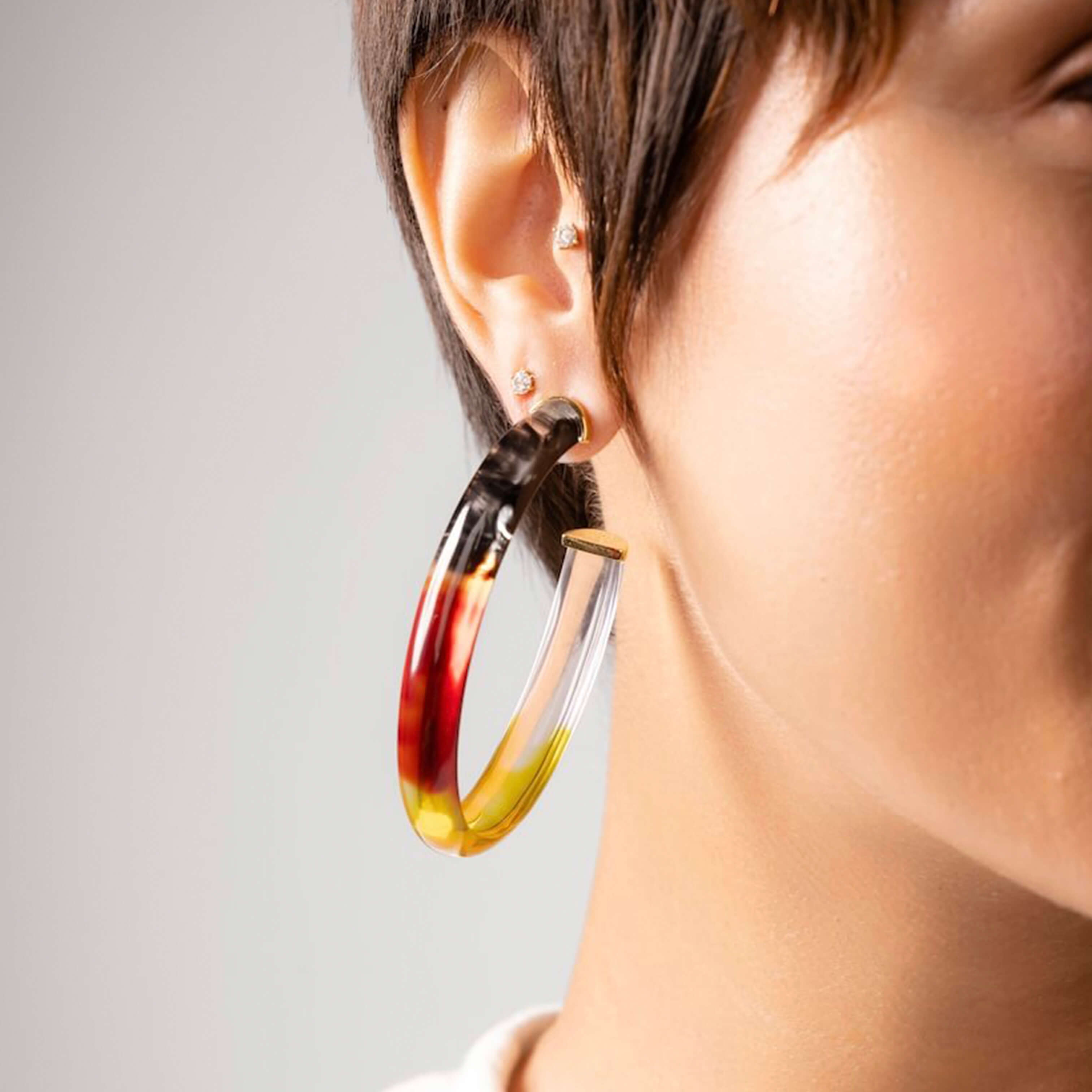 Gold & Honey Tie Dye Lucite Hoops in Earth