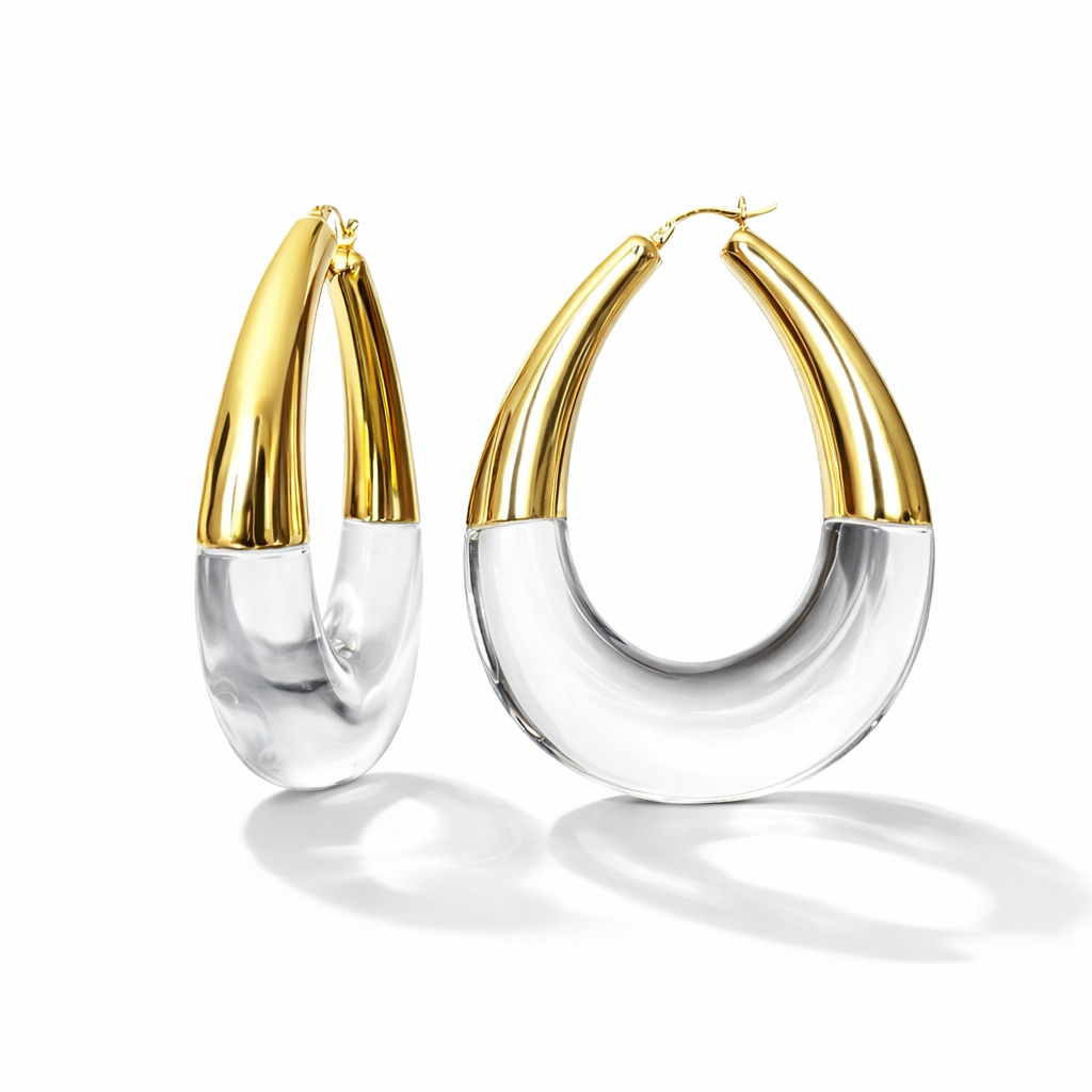 Gold & Honey XL Clear Chunky Bucket Hoop Earrings