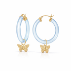 Gold & Honey Butterfly Charm Lucite Hoop Earrings