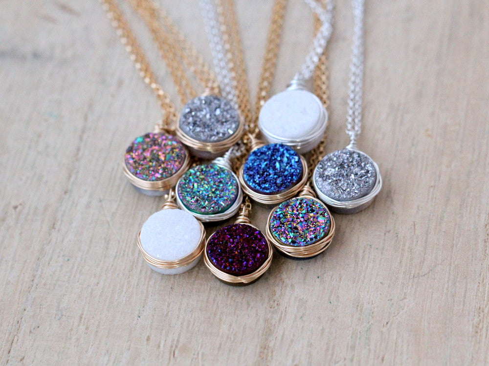 Saressa Designs Druzy Bezel Pendant Necklaces