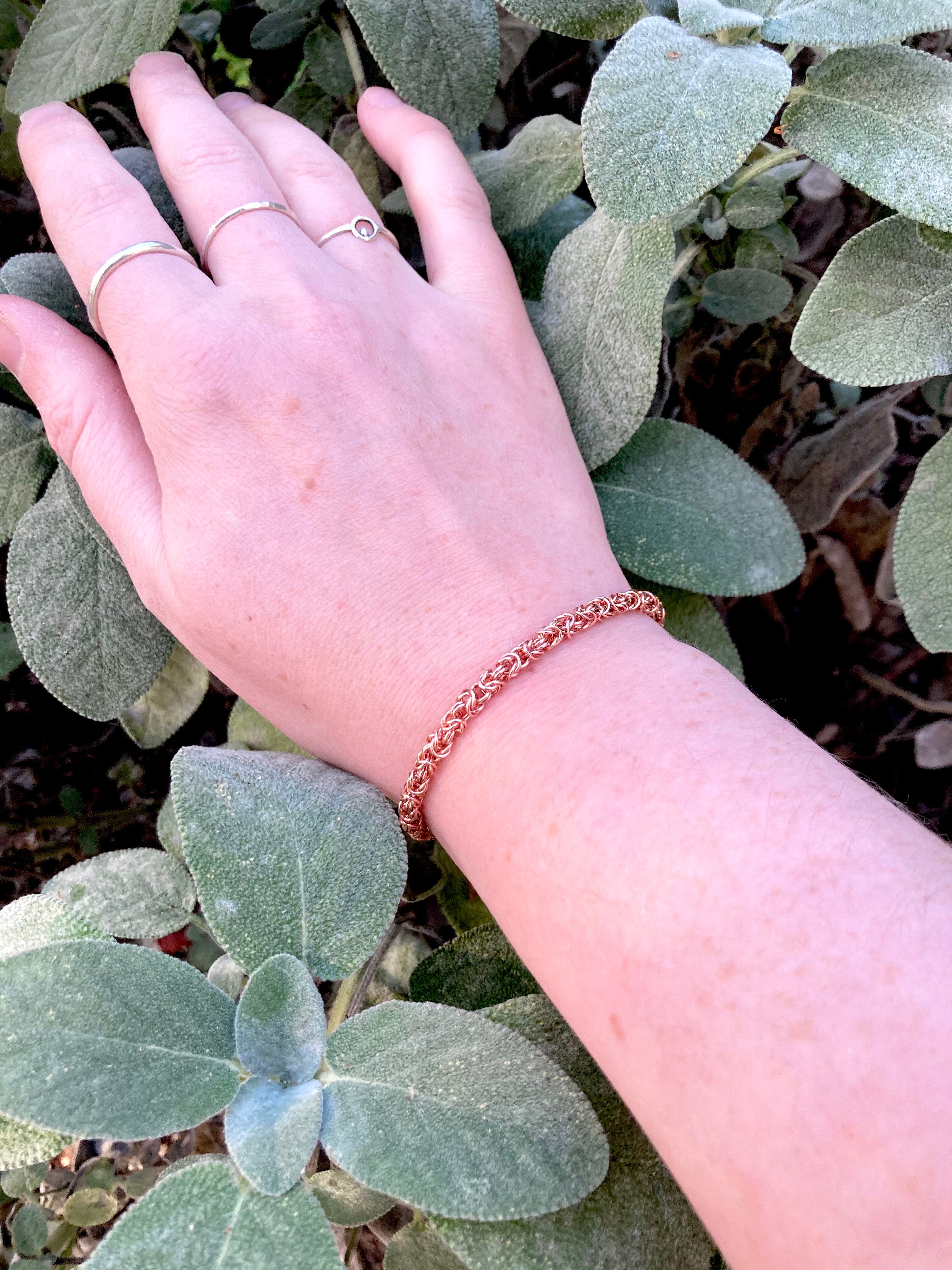 Alison Morse Delicate Byzantine Chainmaille Bracelet in Copper
