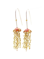 Alison Morse Mini Red Copper Jellyfish Earrings with White Pearls and Hypoallergenic Niobium Earwires