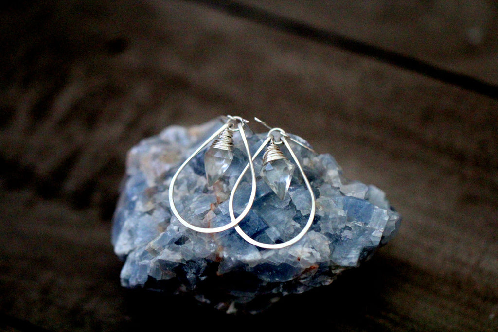 Saressa Designs Arrow Hoop Earrings - Crystal Quartz  ( As Seen On Jane the Virgin )