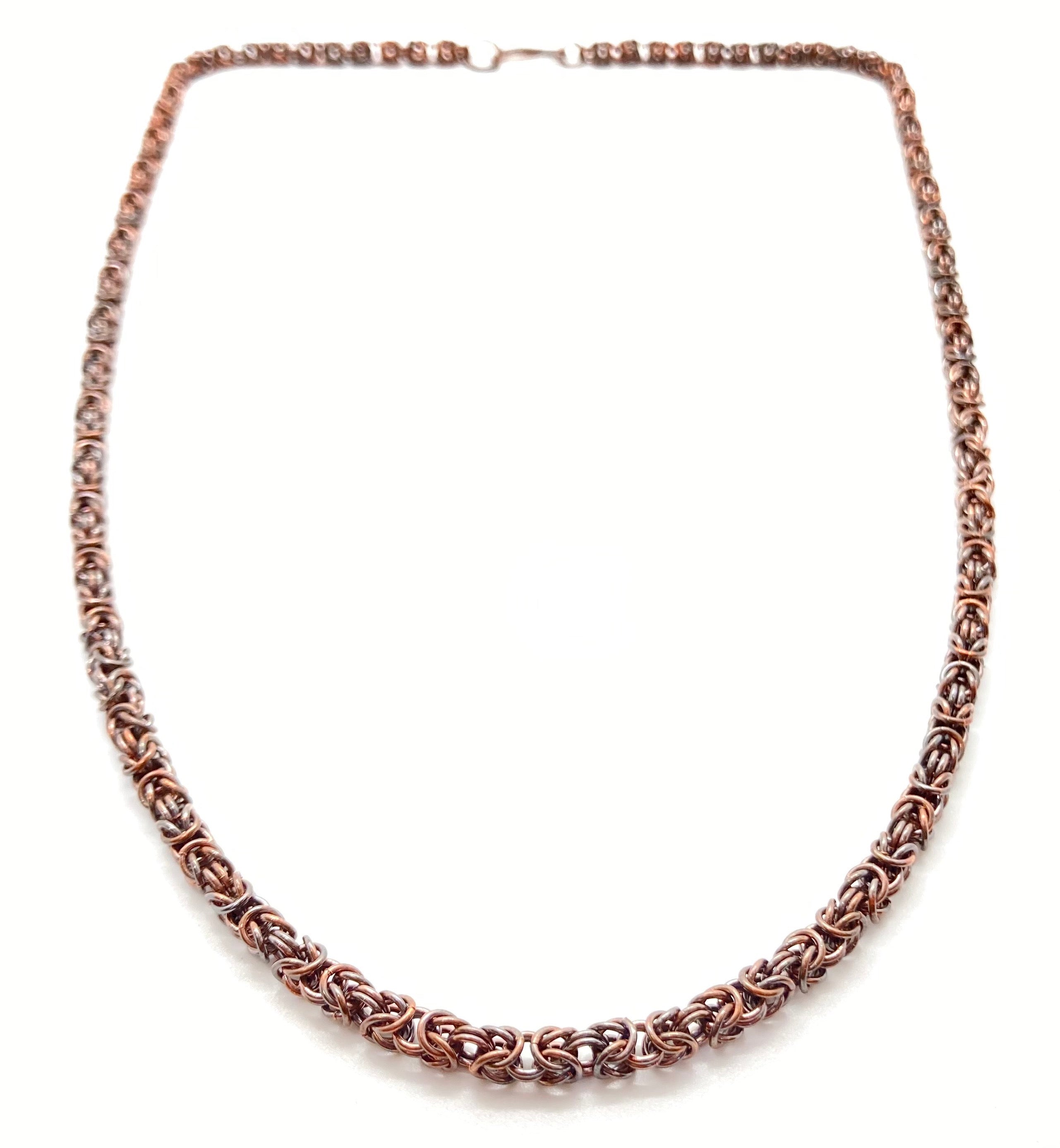 Alison Morse Delicate Byzantine Chainmaille Necklace in Oxidized Copper