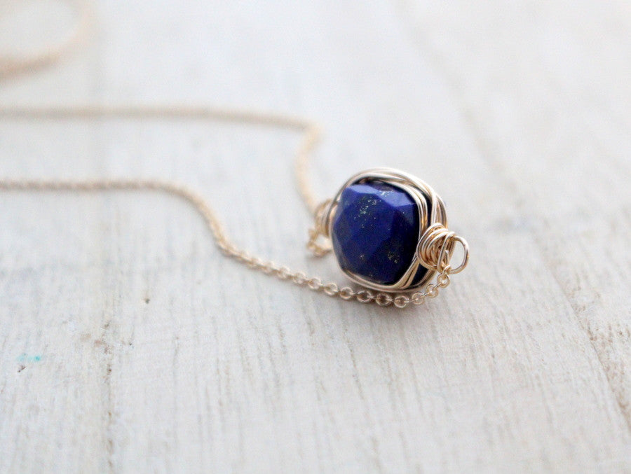 Saressa Designs Lapis Lazuli Bezel-Style Necklace - Gold