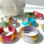 Gold & Honey Mini Gold Leaf Lucite Hoop Earrings