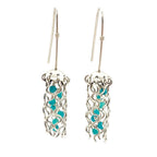 Alison Morse Mini Jellyfish Earrings in Sterling Silver with Turquoise Beads and Hypoallergenic Niobium Earwires