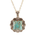 Barse Jewelry Blue Turquoise Square Golden Pendant Necklace