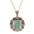 Barse Jewelry Blue Turquoise Square Golden Pendant Necklace