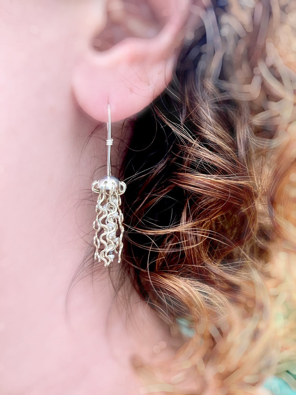 Alison Morse Mini Jellyfish Earrings in Sterling Silver with White Pearls and Hypoallergenic Niobium Earwires