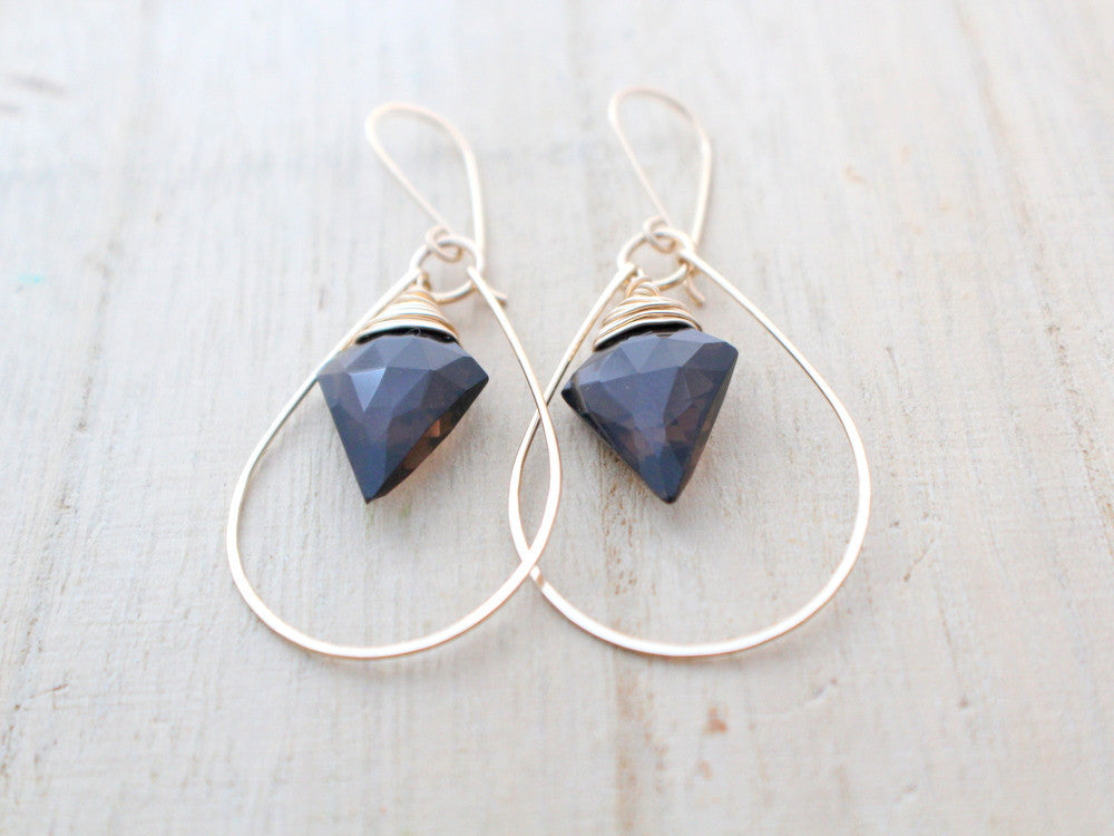 Saressa Designs Arrow Hoop Earrings - Smoky Quartz