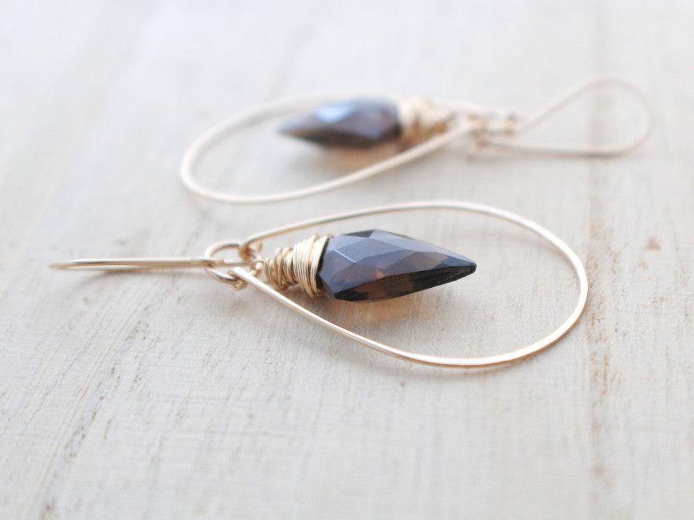 Saressa Designs Arrow Hoop Earrings - Smoky Quartz