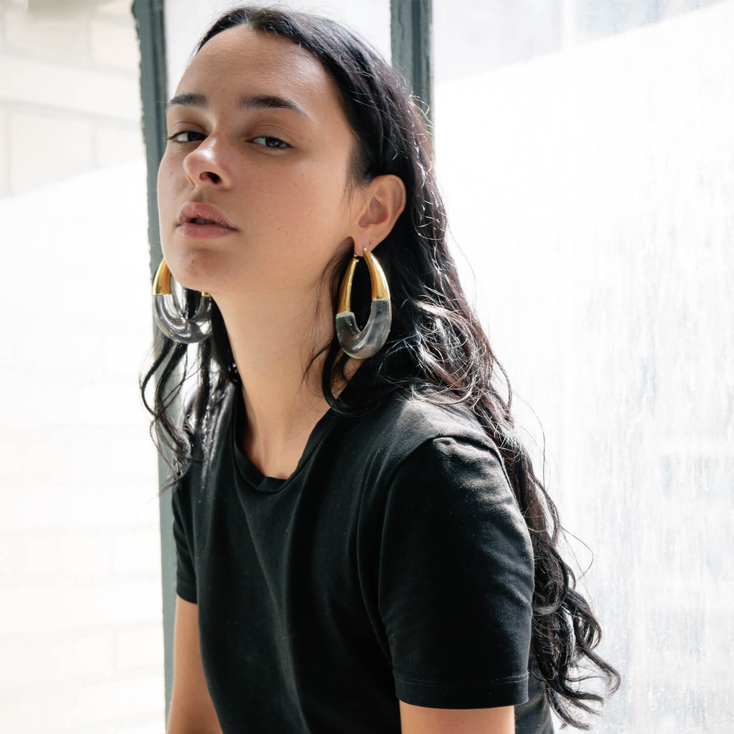 Gold & Honey XL Clear Chunky Bucket Hoop Earrings