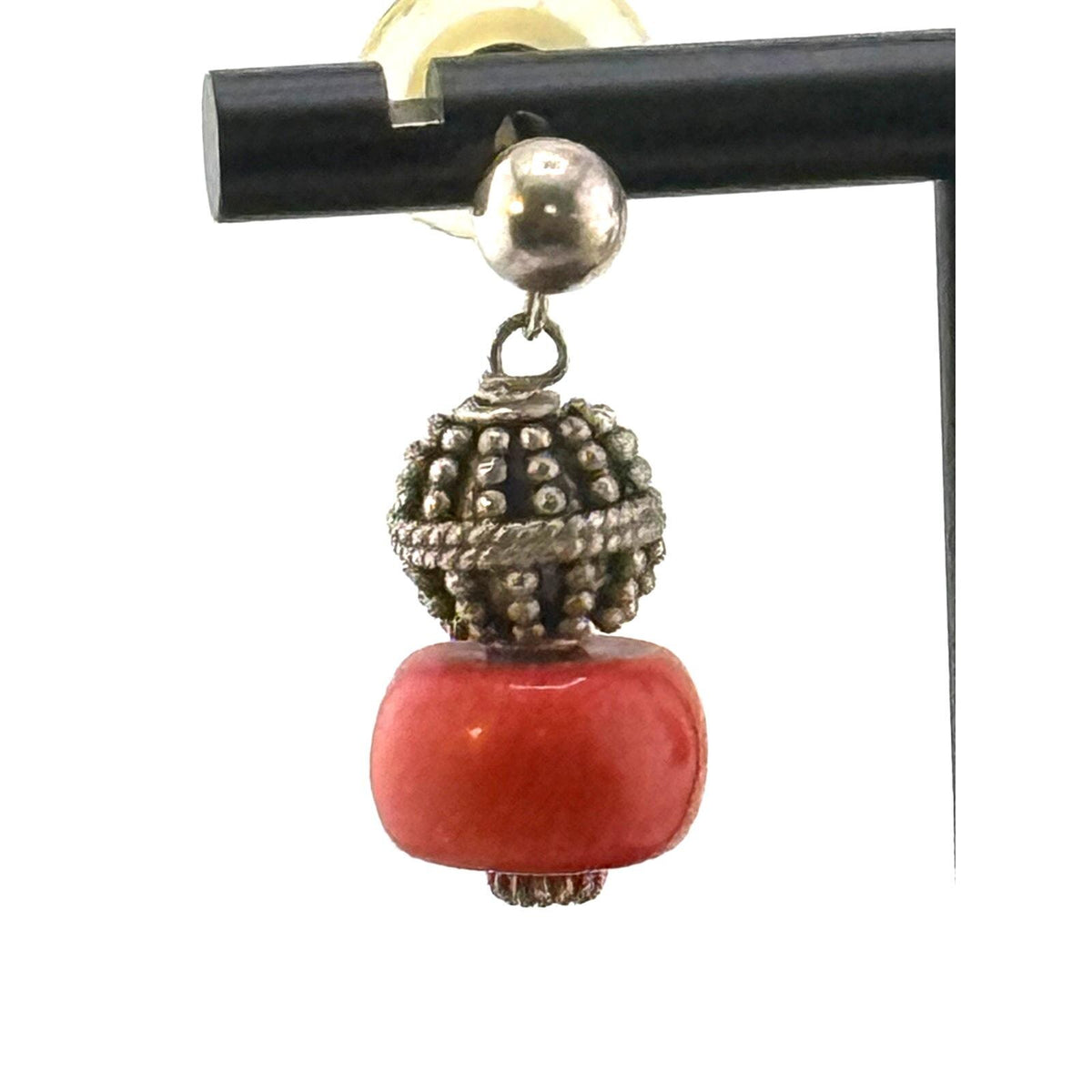 Vintage Red Coral 925 Sterling Dangle Earrings