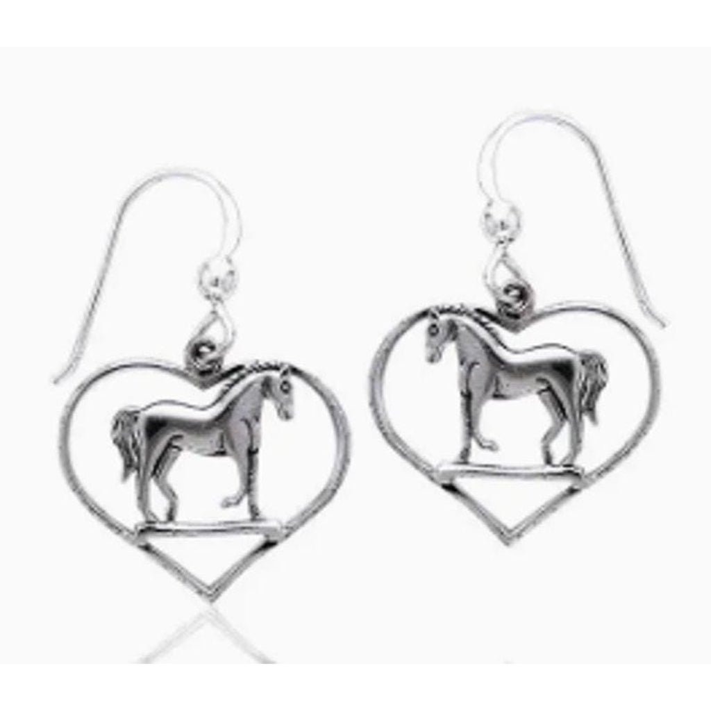 925 Sterling Silver Heart Horse Earrings