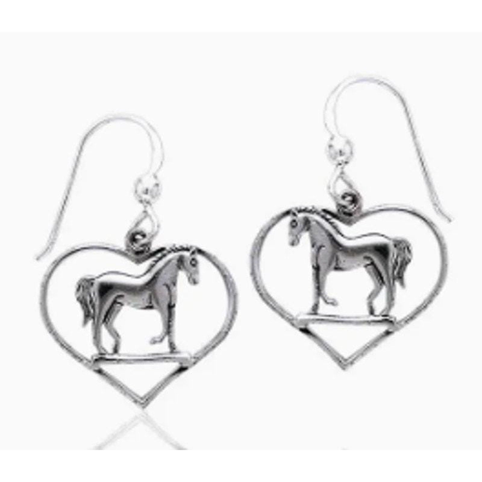 925 Sterling Silver Heart Horse Earrings