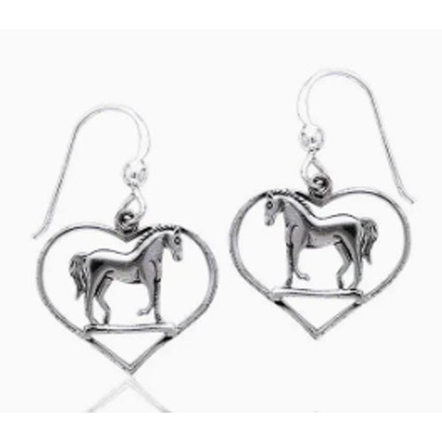 925 Sterling Silver Heart Horse Earrings