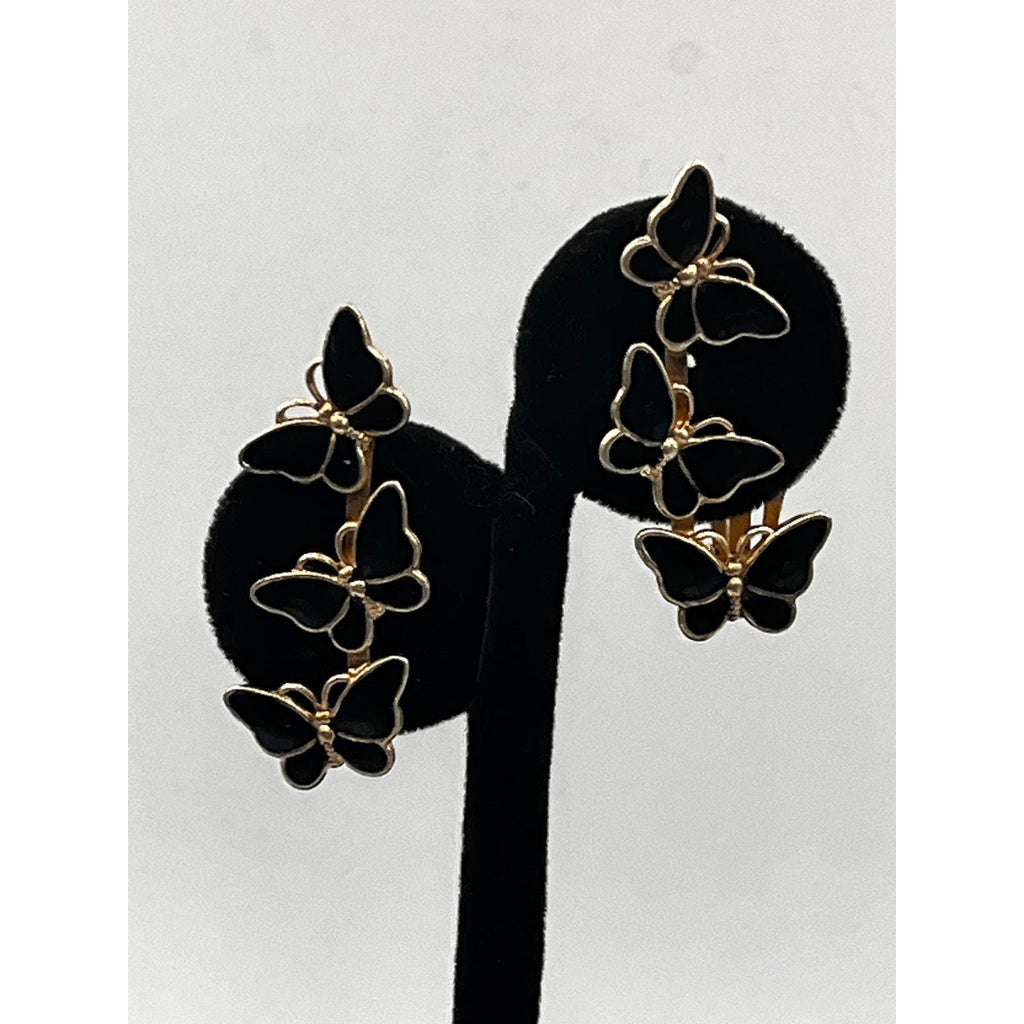 Vintage 925 Sterling Silver Gold-Tone Climber Butterfly Earrings
