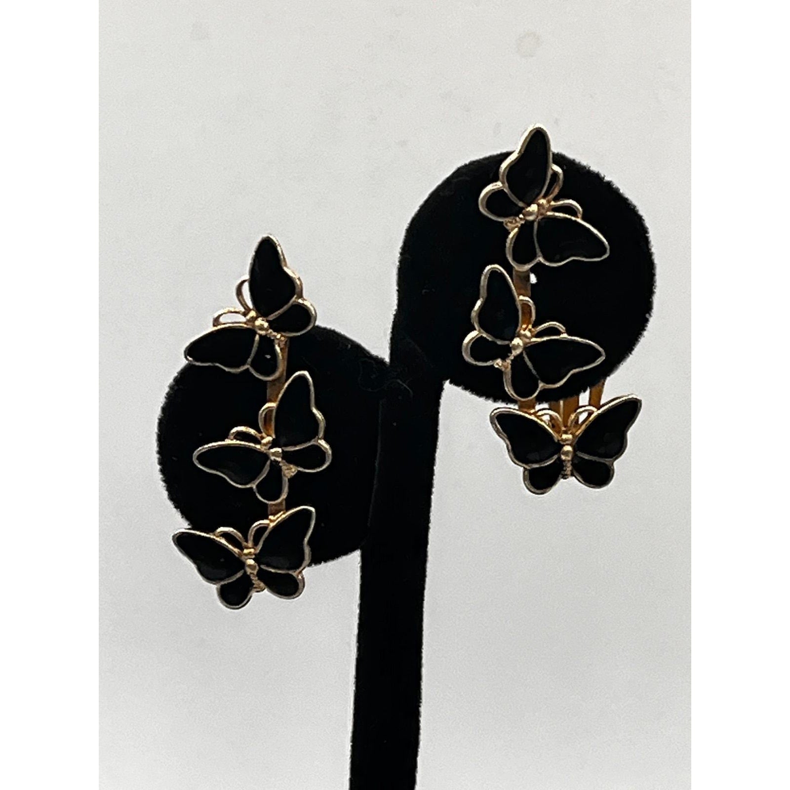 Vintage 925 Sterling Silver Gold-Tone Climber Butterfly Earrings