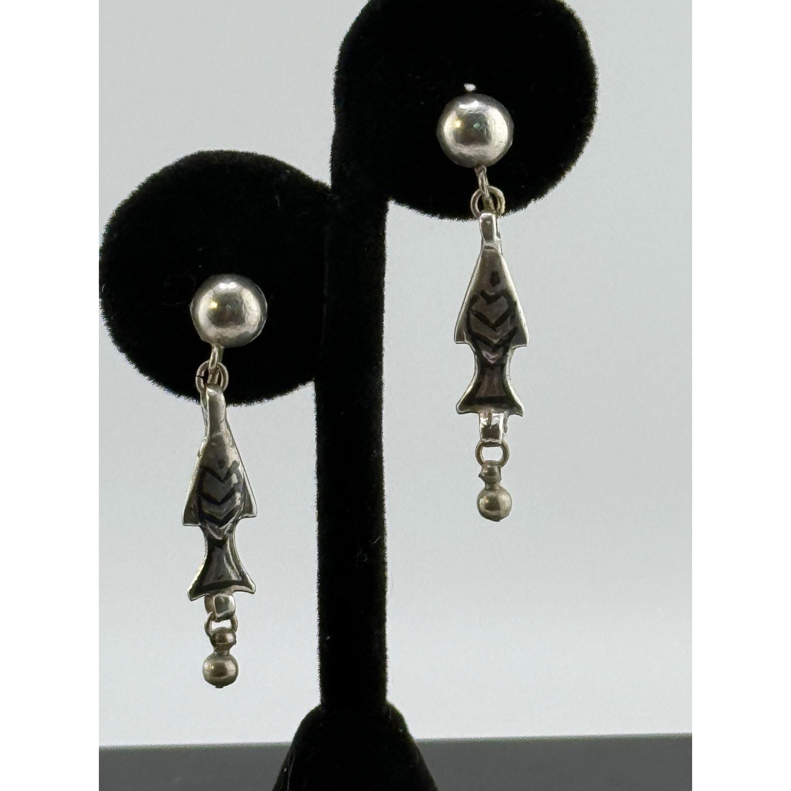 Vintage Navajo Covak Sterling Silver Fish Earrings