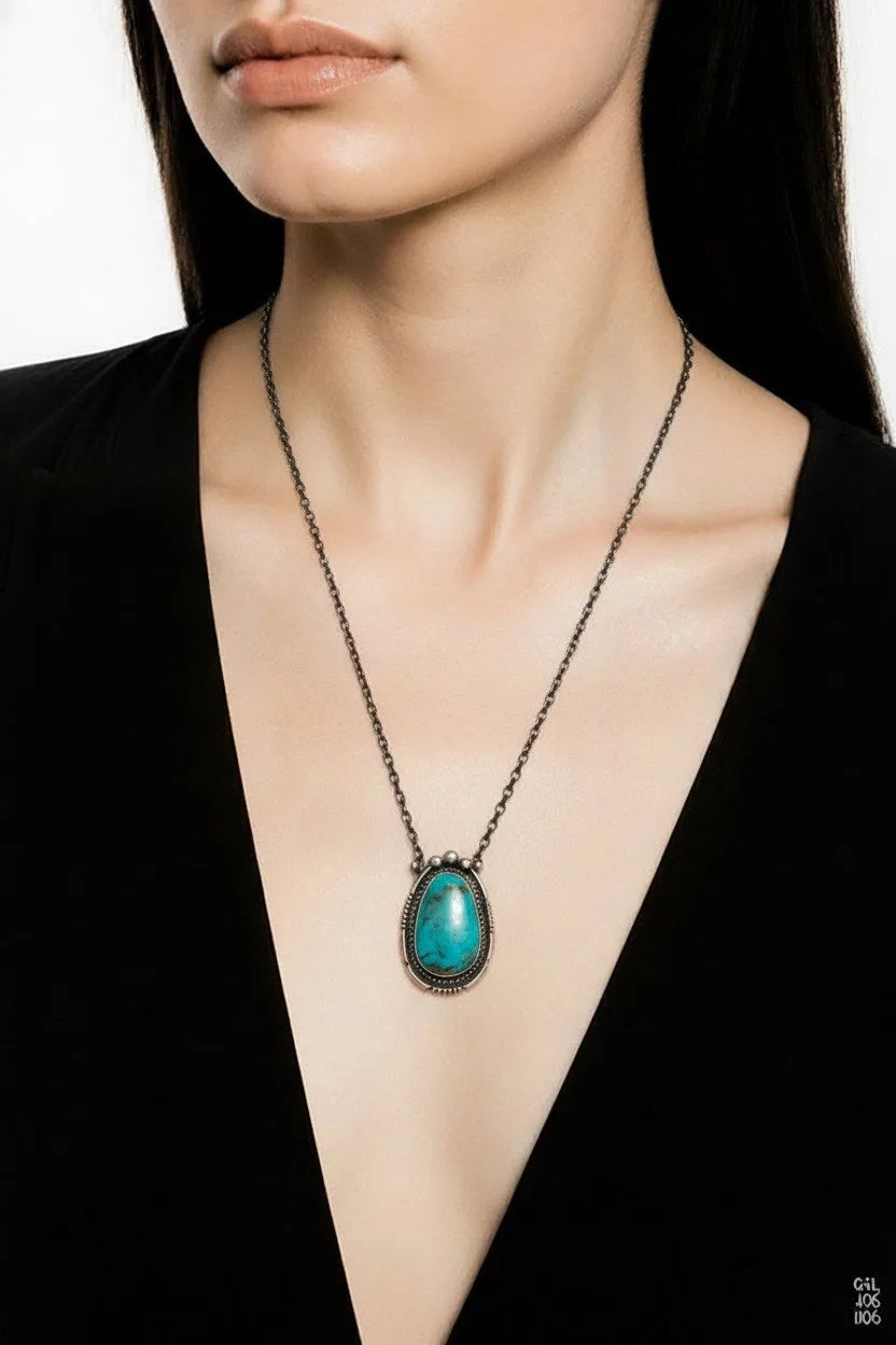 Navajo Brandon Etcity Sterling Silver Turquoise Pendant Necklace