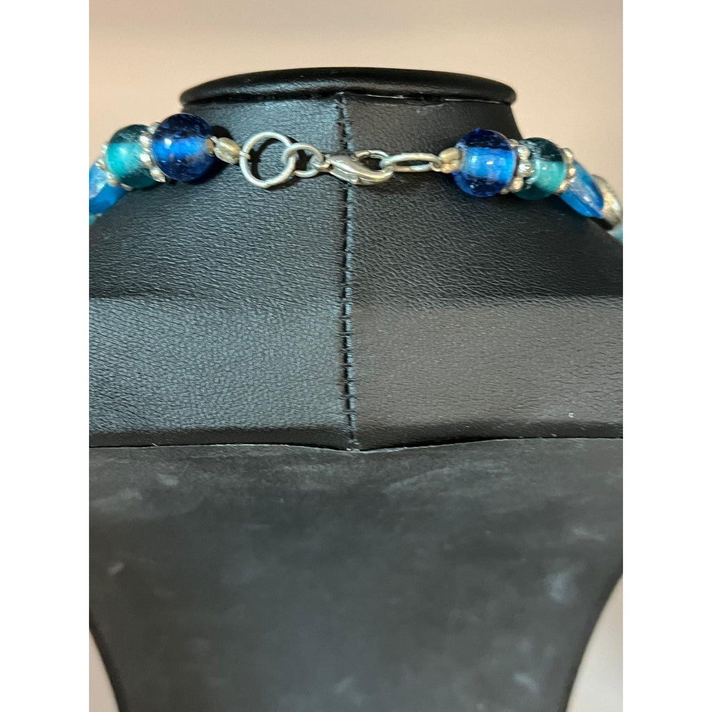 Blue Glass Lampwork Necklace Aqua 34"
