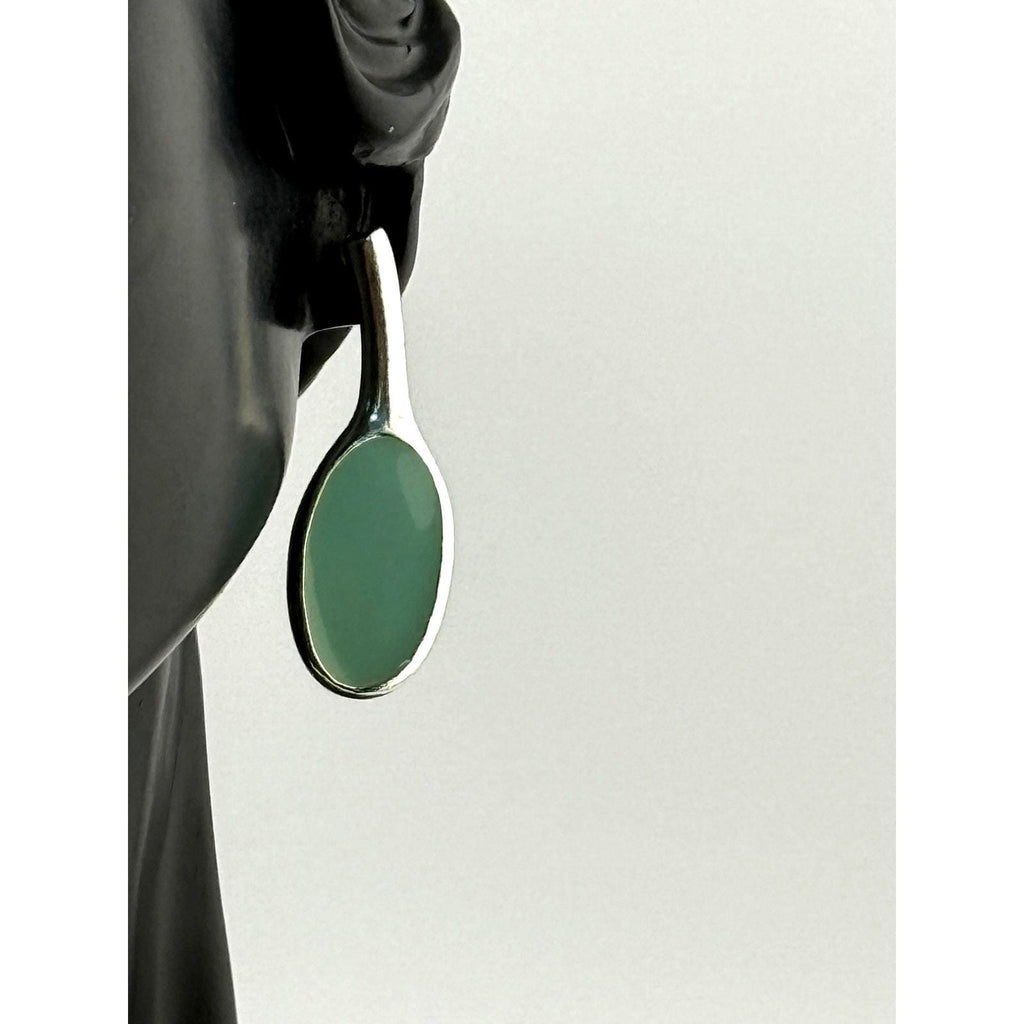 Karine Sultan Silver and Green Fixed Oval Drop Earrings