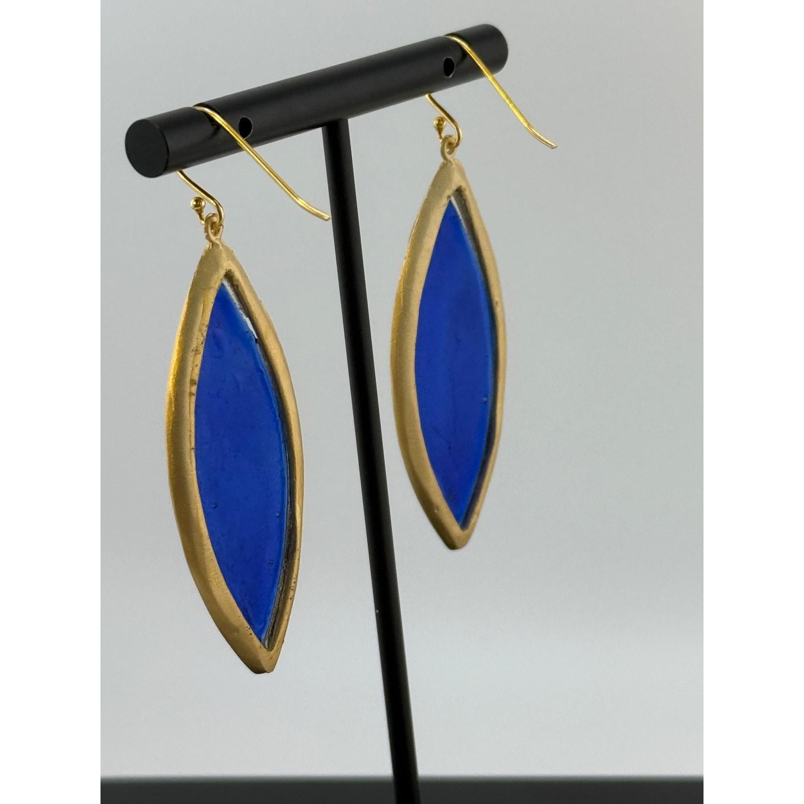 Michael Vincent Michaud 18K Gold Plated Marquis Cobalt Earrings