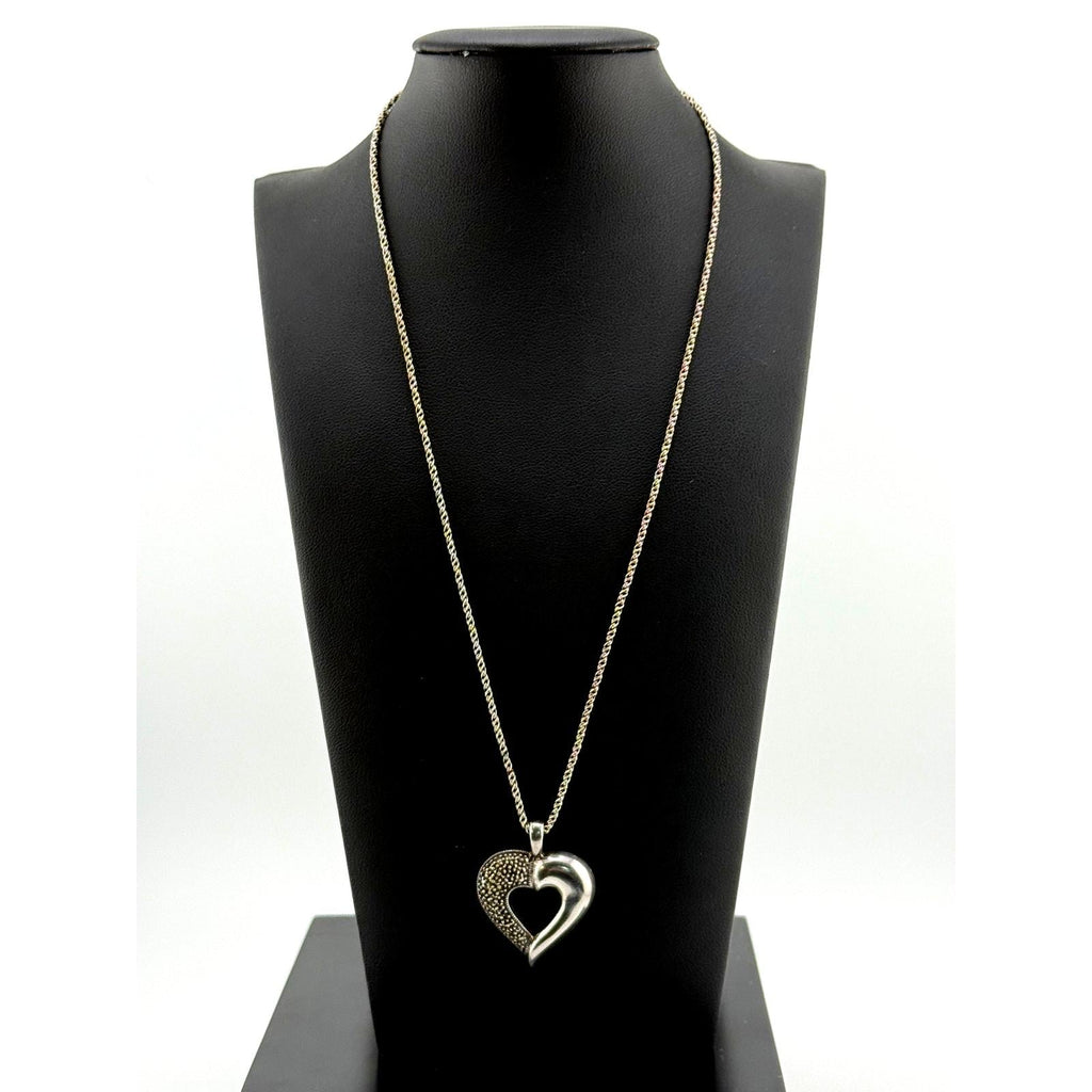 925 Sterling Silver Jeweled Heart Pendant Necklace