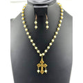 Native American Rosary Style Chain Pearl Beaded Cross Necklace Earrings Set
