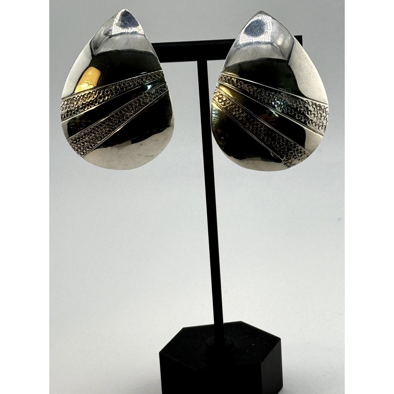 Vintage Sterling Silver Tear Drop Clip Earrings