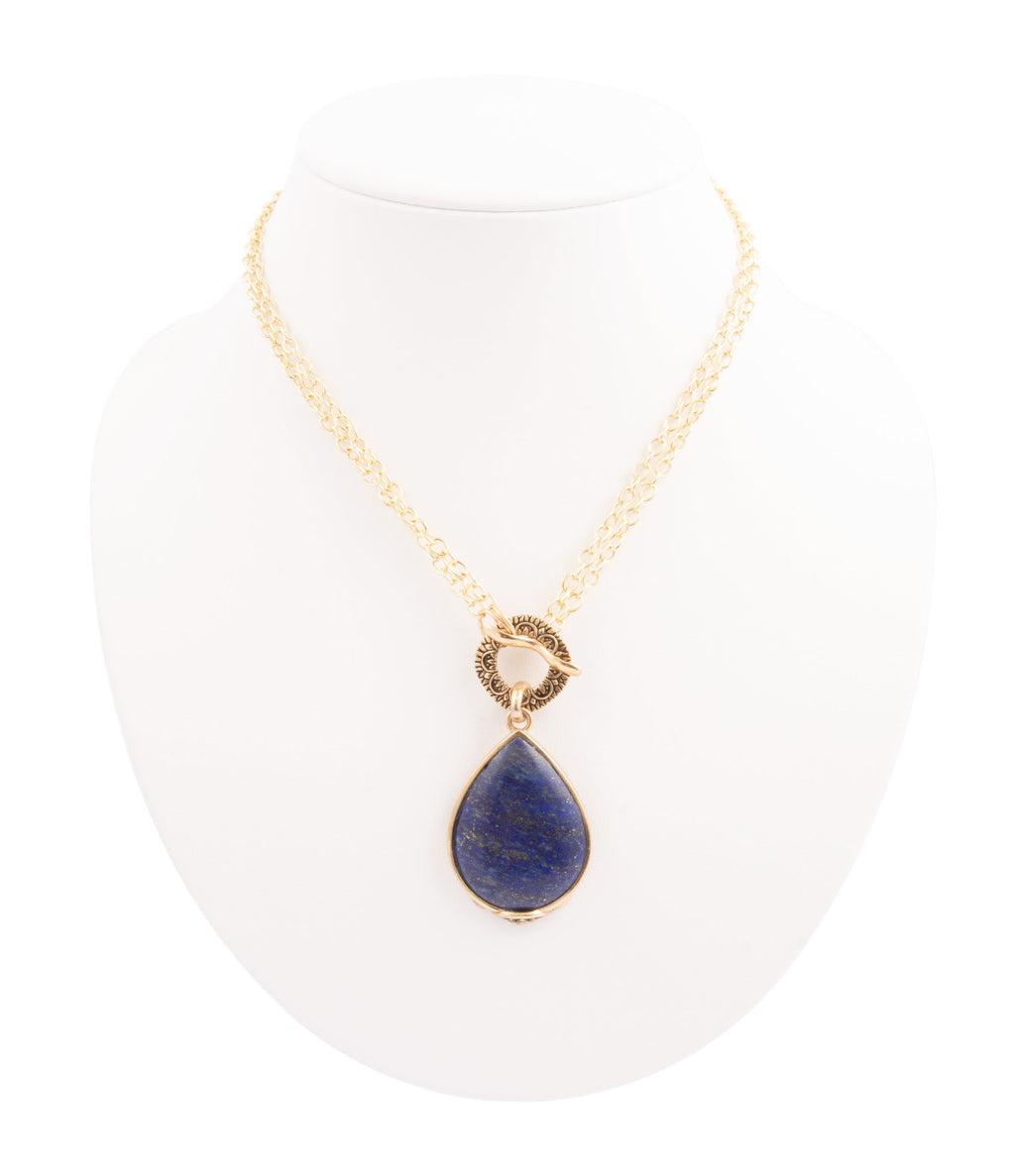 Barse Jewelry Abby Blue Lapis Golden Pendant Necklace