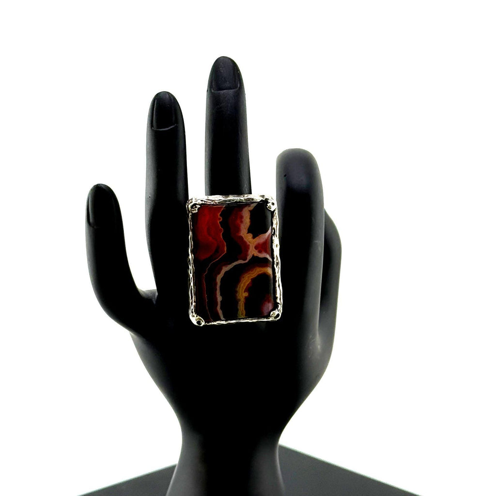 Nadine Leo Mississippi River Pearl Co Sterling Silver Agate Ring Size 7.5