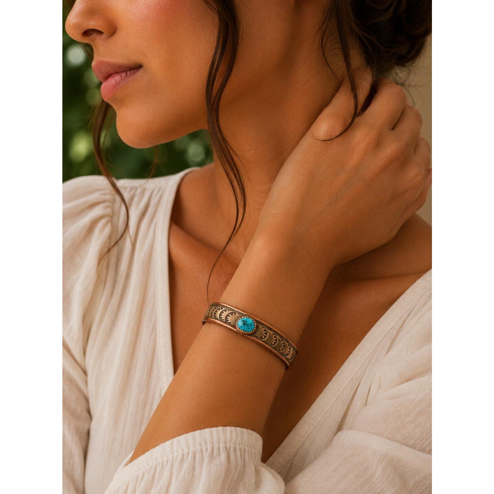 Navajo C.R. Little Sterling Silver, Copper and Turquoise Cuff Bracelet