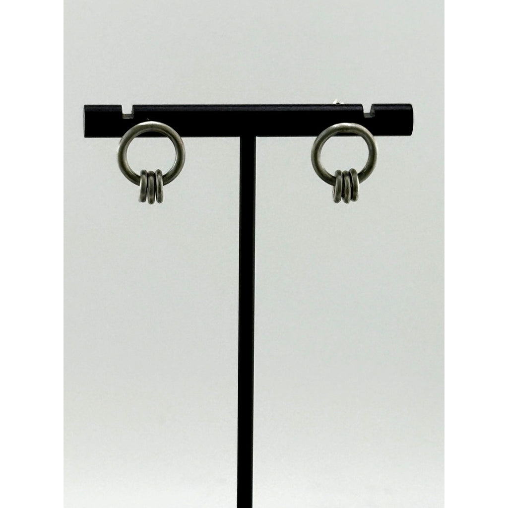 Jane Diaz Sterling Silver Ring Stud with Moving Rings Earrings