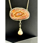 Rare Nadine Leo Mississippi River Pearl Co Sterling Crazy Lace Pendant Necklace
